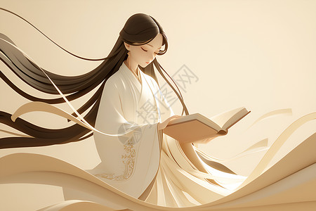 韩国传统服饰古装美女阅读书籍插画