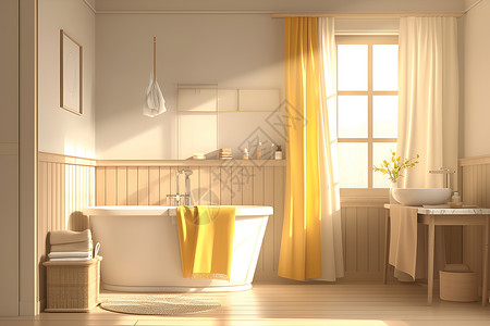 浴室帘轻盈干净的浴室景观插画