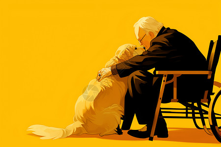 心爱的ta老人和他心爱的宠物插画