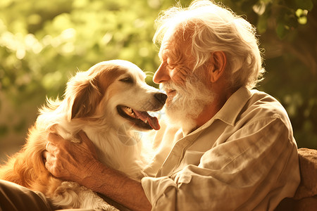 做人开心最重要老人和他心爱的宠物之间的陪伴和相互的爱意才是最重要的背景