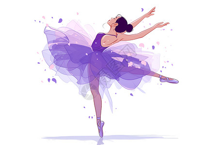 汉族舞蹈穿着紫色裙子的芭蕾舞者插画