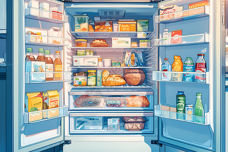 保鲜运输冰箱保鲜的食物插画