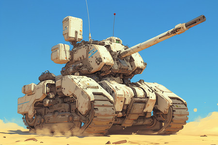 金属碰撞沙漠中的玩具坦克插画
