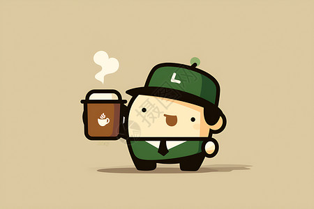 咖啡杯LOGO拿着咖啡杯的卡通人物插画