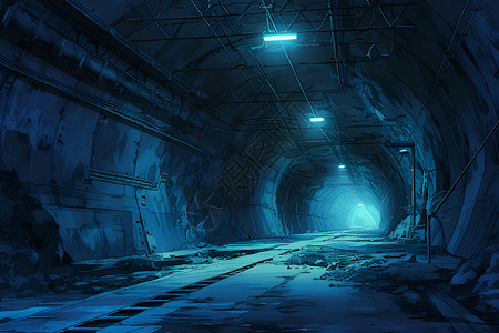 工业建造神秘隧道延伸至远方插画