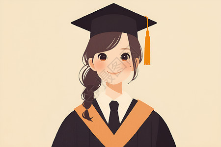 帽子和礼服穿着毕业服的女性插画