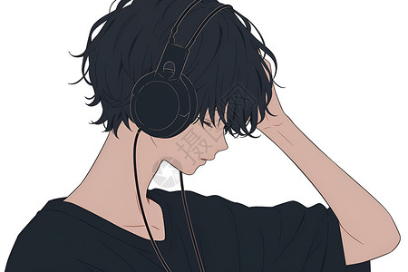 音乐戴耳机戴耳机的男孩插画
