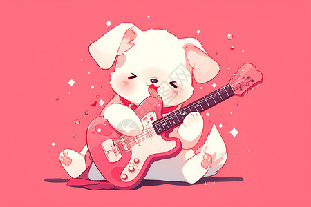 抱吉他可爱小狗抱着吉他插画