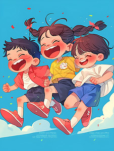 男巫笑声快乐奔跑的三个孩子插画