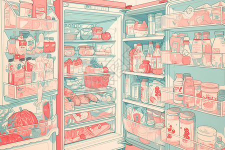 储存食物冰箱里的美食插画