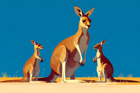 澳洲布里斯班平原上的澳洲袋鼠插画