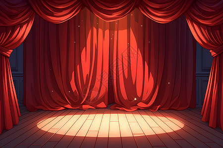 红色丝绒舞台上的红色绒布插画