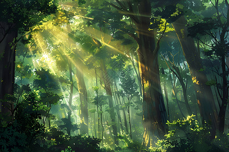 森林中点点阳光插画