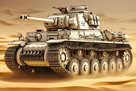 沙漠质感沙漠中的玩具坦克插画