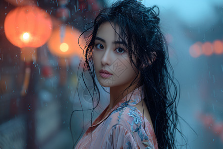 雨中美女雨中的美丽女子背景