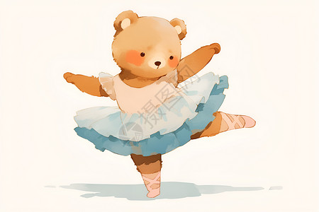 舞蹈裙小熊穿着蓝色芭蕾裙插画