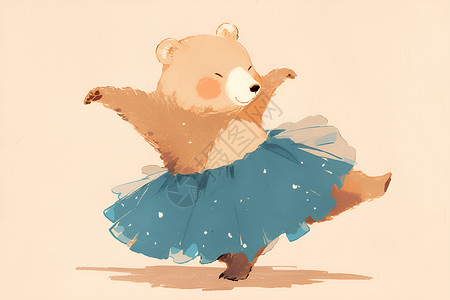 可爱舞蹈素材舞动中的蓝裙小熊插画