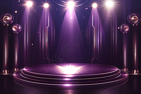 灰白空间背景紫色霓虹灯舞台插画