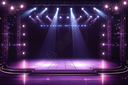 清新紫色舞台魔幻紫色灯光的舞台插画