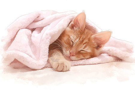 毯子插画柔软毯子里的猫咪插画