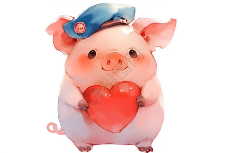 带领带的小猪可爱的小猪带着帽子插画