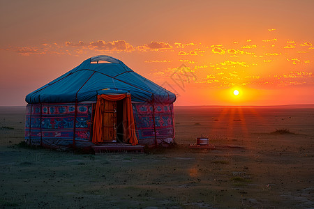夕阳下的蒙古包背景