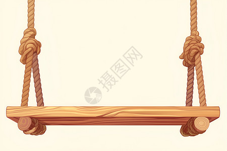 木板盘木板与绳结的秋千插画