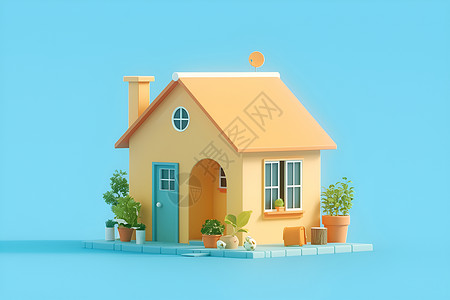 分子结构模型小巧可爱的房子插画