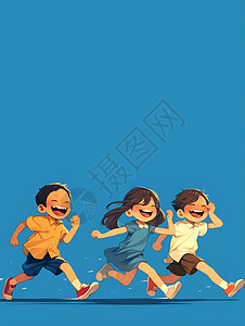 孩子在蓝天下快乐奔跑高清图片