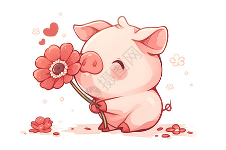 粉嫩花朵分割线快乐的小猪插画