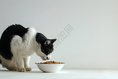 黑白的猫素材黑白猫的饭碗背景