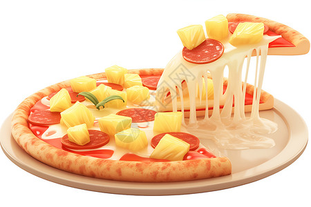模拟番茄美味菠萝披萨插画