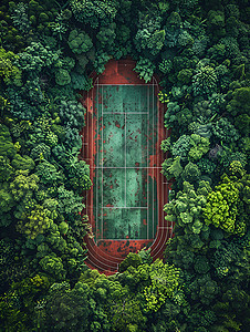 红色跑道中环绕翠绿植物背景图片