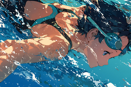 水下运动海水中的游泳者插画