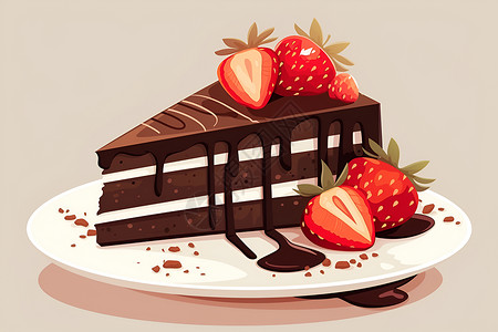 浓香奶糖入口即化的草莓蛋糕插画