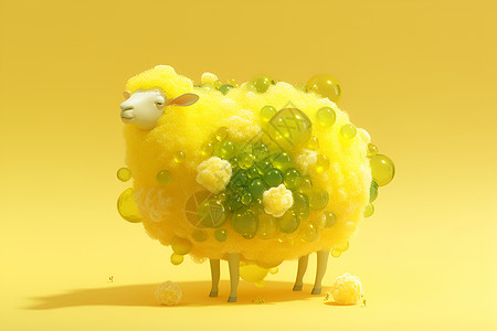 黄色泡泡绵羊身上的泡泡插画