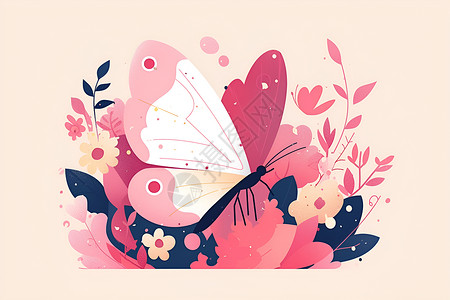 花蝴蝶图片粉色背景中的花蝴蝶插画