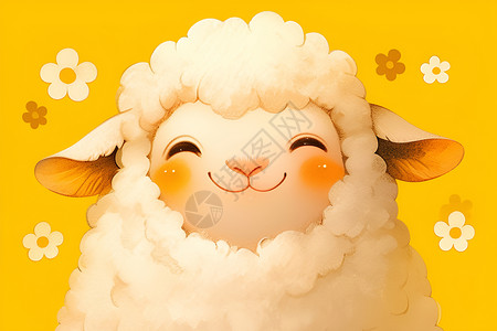 羊类欢快的黄色小羊插画