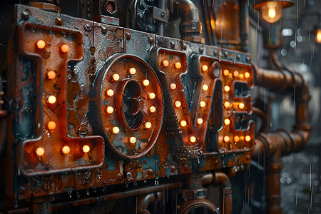 文字风格素材蒸汽朋克风格的爱情牌匾插画