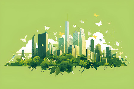 翠绿背景下的城市图片