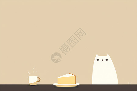 吐司与叉子猫与面包插画
