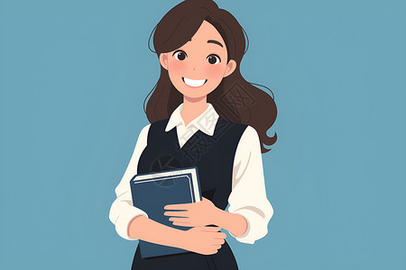 一本书素材女教育者微笑着拿着一本书插画