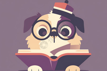 拿书的学生狗狗戴着眼镜拿着书插画