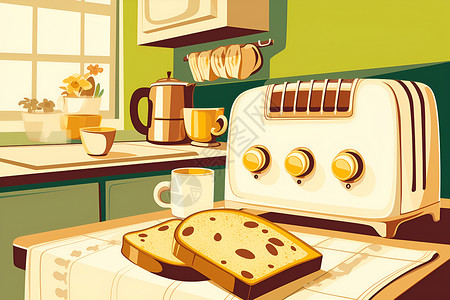 可爱面包片可爱的烤面包机插画