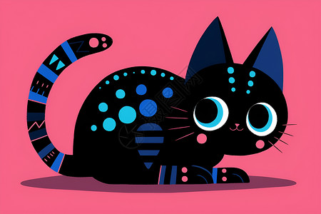 黑色小猫身上带着蓝色点点高清图片