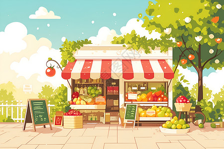 水果店品牌设计设计的卡通水果店插画