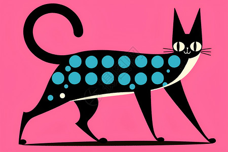 粉色斑点圆环蓝色斑点猫咪插画