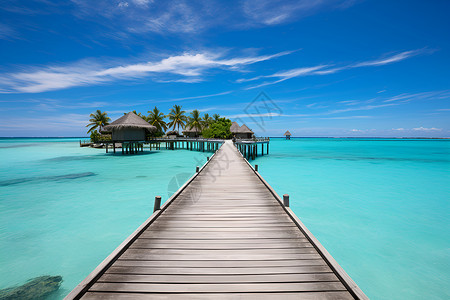 海上木桥海上小屋与码头背景