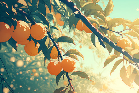 水果桃树树上的桃子插画