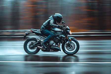 摩托车疾驰在路上图片